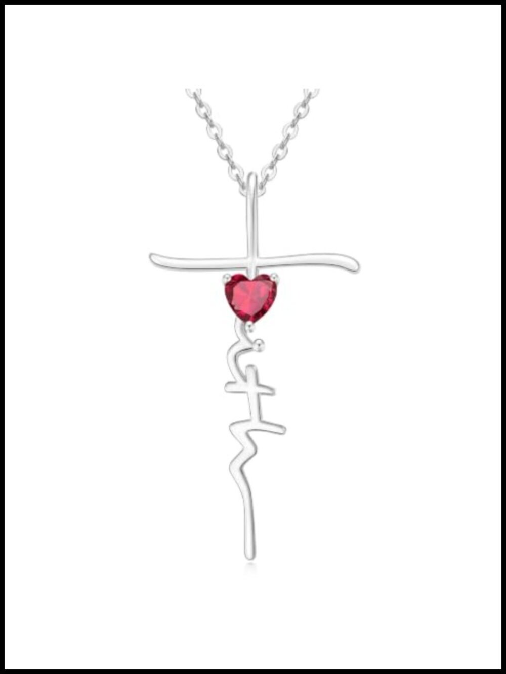 White Gold Plated Cross Birthstone Necklace Women Faith Jewelry 18in